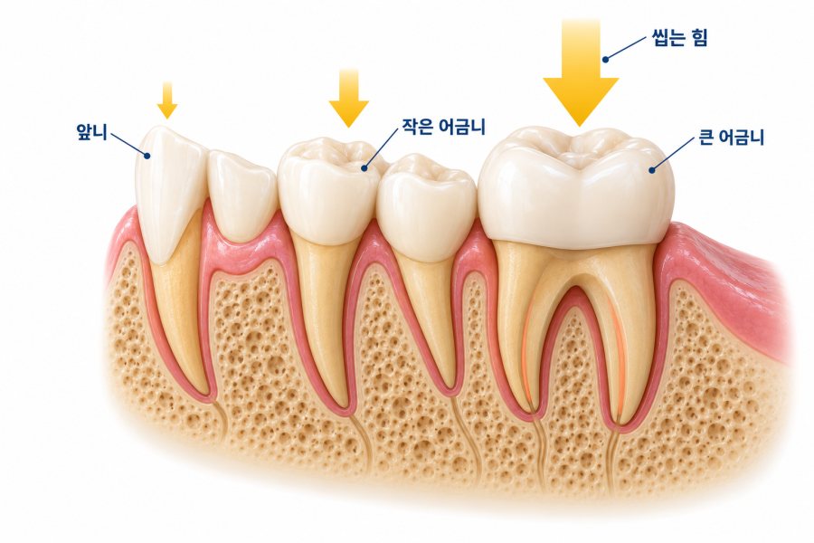 앞니와 어금니 씹는힘 차이