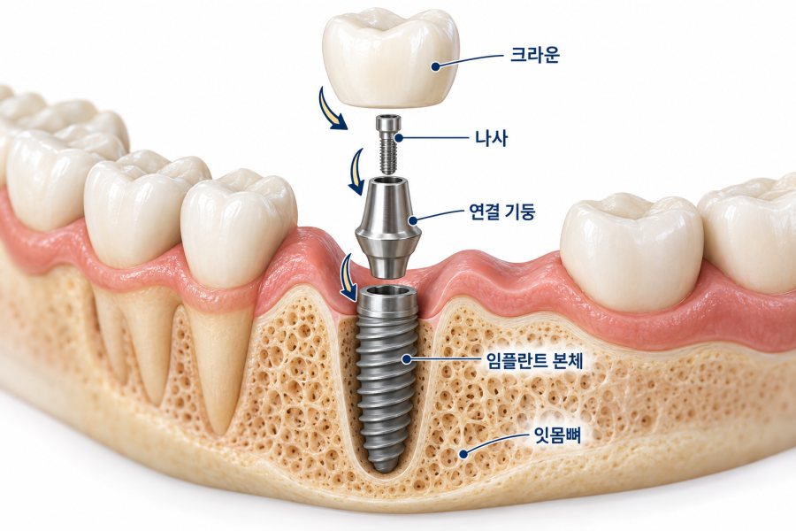 임플란트 세부분과 흔들리는 위치